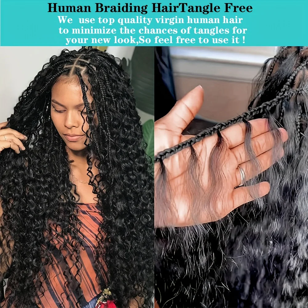 28 30 inch Deep Wave Boho Braids Bulk 55g/110g Human Hair Bulk Braiding Hair Extensions Brazilian Virgin Curly Hair for Braiding 3