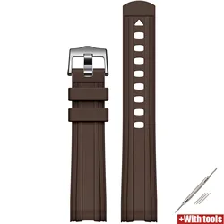 Silicone Rubber Strap for MoonSwatch Diving Sport Watch, Curved End, 20mm Band Bracelet (Brown)