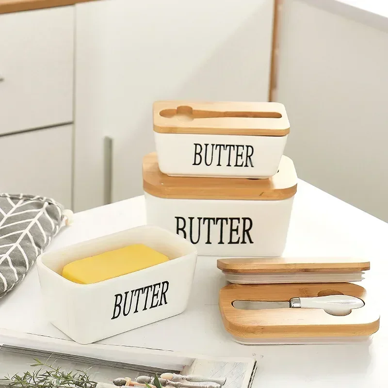 Butter Container Ceramic Box Restaurant Sealed Storage Box Cheese Boxwith Knife Butter Slicer Dish Tableware