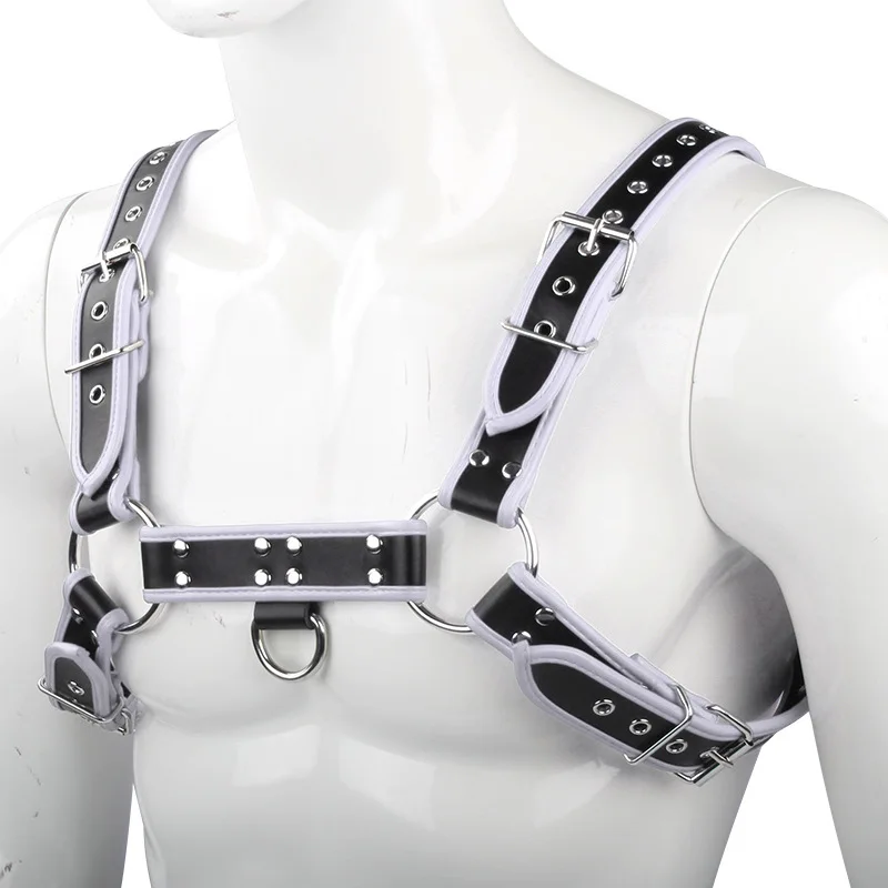 Fetish Leather Male Lingerie Harness Bondage Chest Belt Double Shoulder Strap Carnival Party Nightclub Punk Adults Sexy Costumes