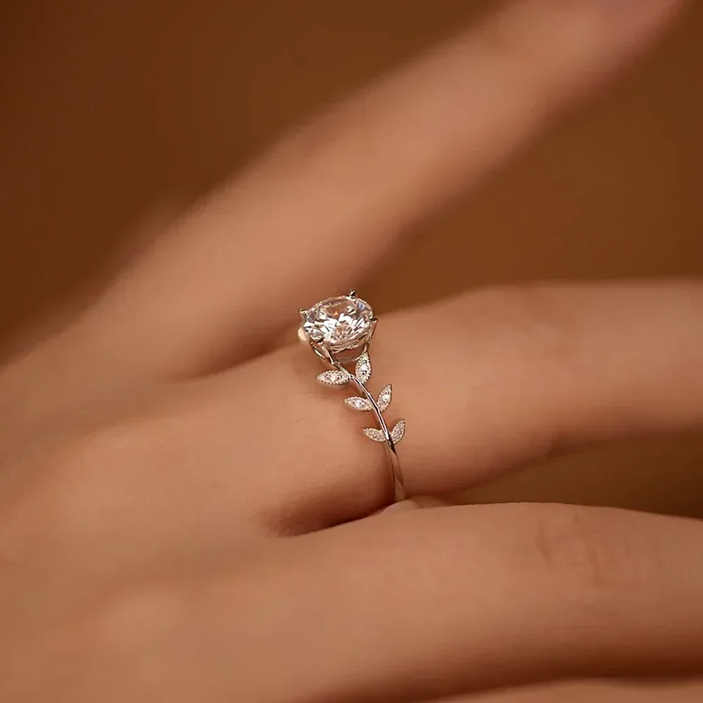 Leaf Moissanite Diamond Engagement Rings 1CT Certified for Women 925 Sterling Silver Plated White Gold Wedding Band Promise Ring