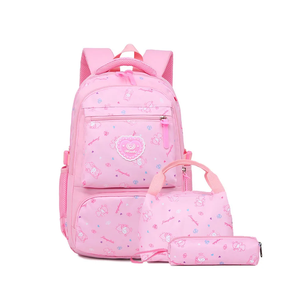 3PCs Set Backpack for Teens Girls Large Capacity Blue Pink Purple Black Schoolbag for Teenage Back to School Lunch Bag