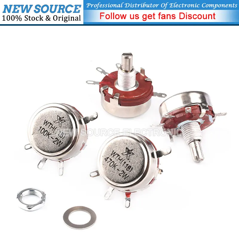 Potentiometer Kit 1 Set = 3PCS WTH118 DIY Kit Parts 2W 1A Potentiometer 1K 2.2K 4.7K 10K 22K 47K 100K 470K 1M MF-A03 + WHT118 + 0-100