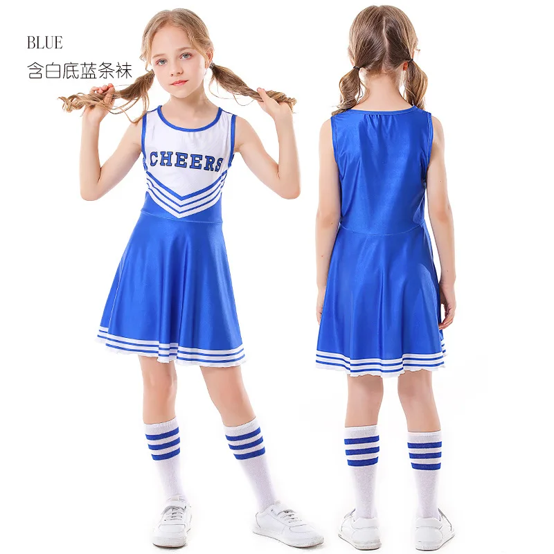 Kids Girls Cheerleading Uniform Dress With Flower Balls Sets Children Cheering Team Dancewear Dance Outfits Cheerleader Costumes