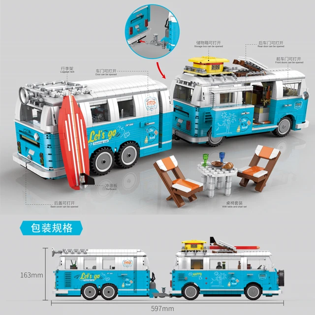 High-Tech MOC 19009 2775Pcs City Bus Camper Van Car Model Building Blocks Bricks Assemble Vehicle Toys Kids Christmas Gift 10220