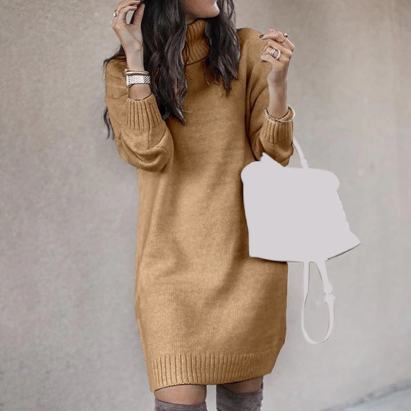 Pure Color Turtleneck Long Sleeve Loose Sweaters For Women main image 1