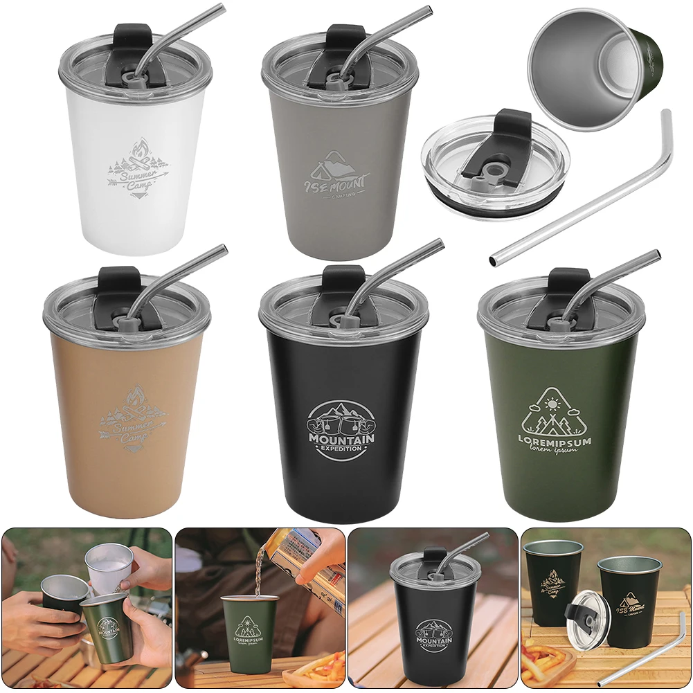 350ML Pint Cup with Lid and Straw Stainless Steel Drinking Glasses Wine Cup for Kids Adults Travel Picnic Camping Outdoor