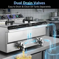 Friteuse Électrique Commerciale Podofo à Double Bac à Huile, Double Valve de Vidange, Minuteur, 3000W, 20L, en Acier Inoxydable, Double Cuve, Friteuse Submersible 5