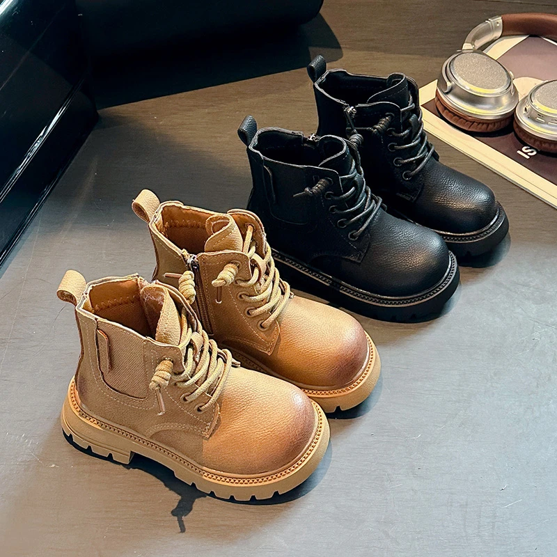 Girls Korean Style Leather Short Boots