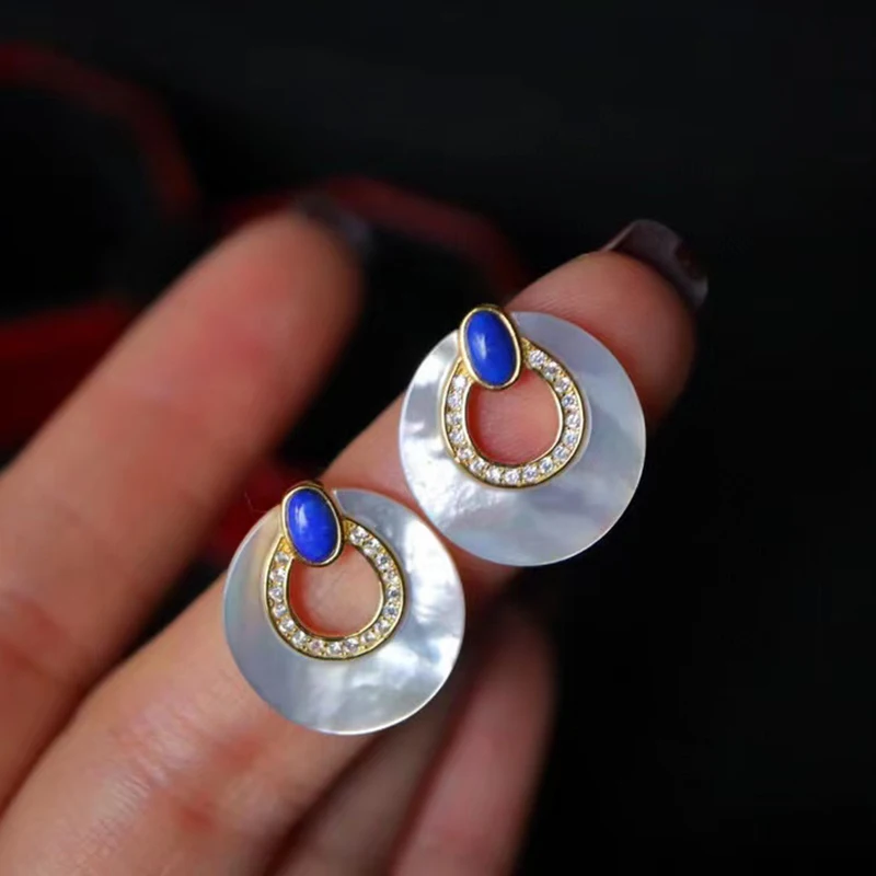

Baibei Bluestone Earrings Women's Sterling Silver Light Luxury Original French Vintage Earrings Advanced Sensory Earrings