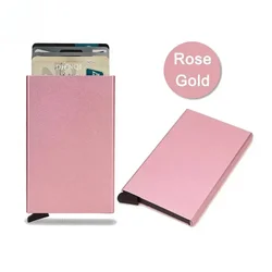 Sleek RFID - Blocking Metal Card Holder Wallet - Minimalist Black Design (Pink)