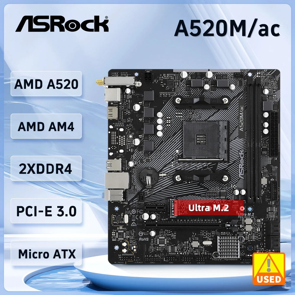 

A520 Motherboard ASROCK A520M/AC Socket AM4 DDR4 64GB USB3.2 HDMI PCI-E 3.0 Micro ATX support Ryzen 5 PRO 1500 cpu
