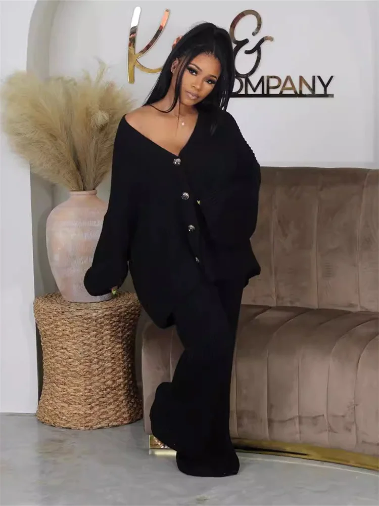 Wmstar Two Piece Set Women Sweater Fall Fitness Outfit Loose Stretch Knitted Top  Pants Set Matching Wholesale Dropshpping 2024