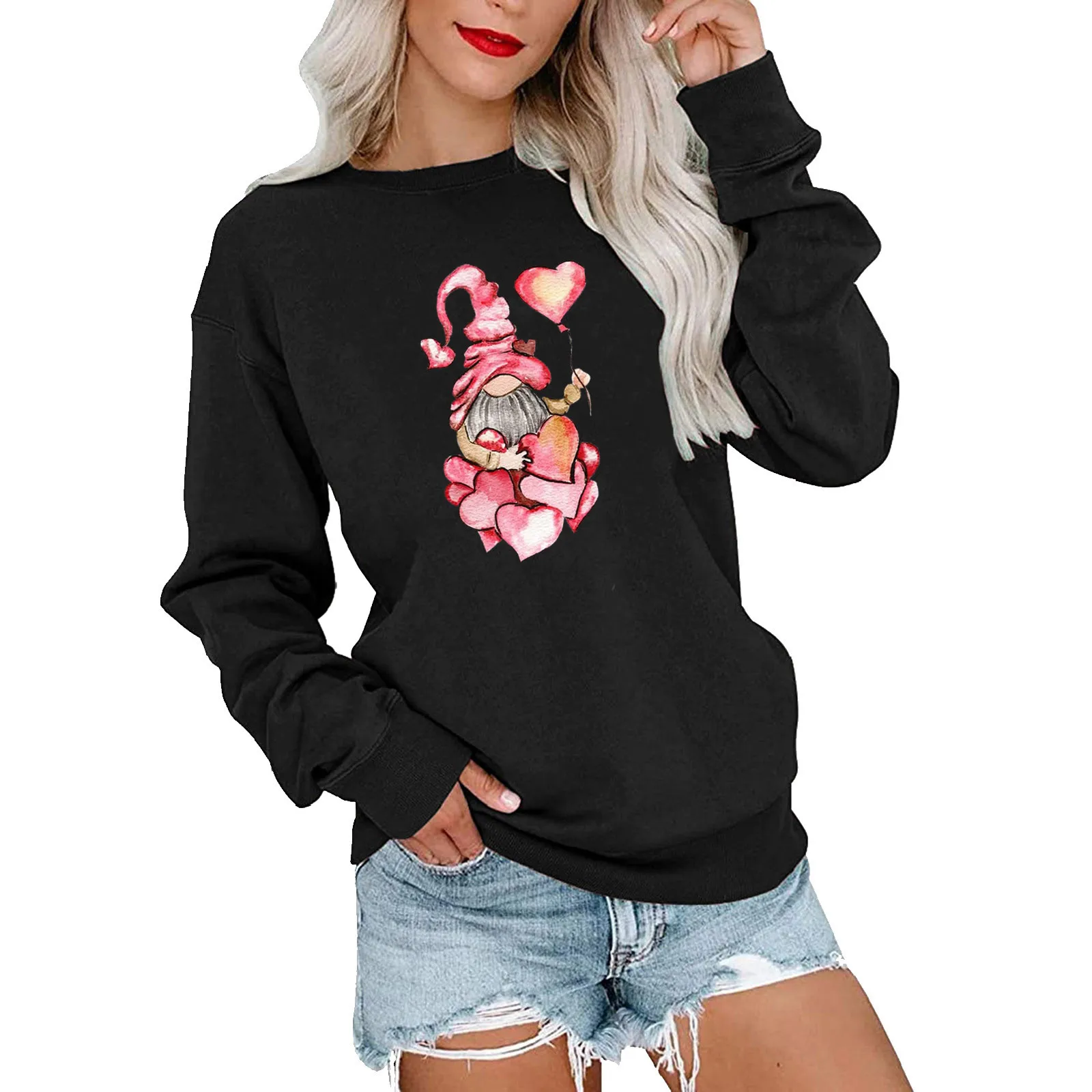 

Women's Printed Sweatshirt Valentine's Day Fashion Round Neck Romantic Kawaii Clothes Long Sleeve Y2k Tops Pullovers For Autumn