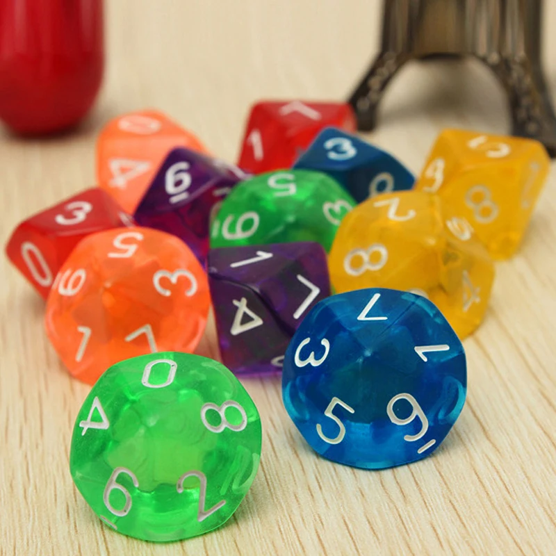 D10 Dice (0-9) Acrylic Creative DND Game Dice 6pcs/pack