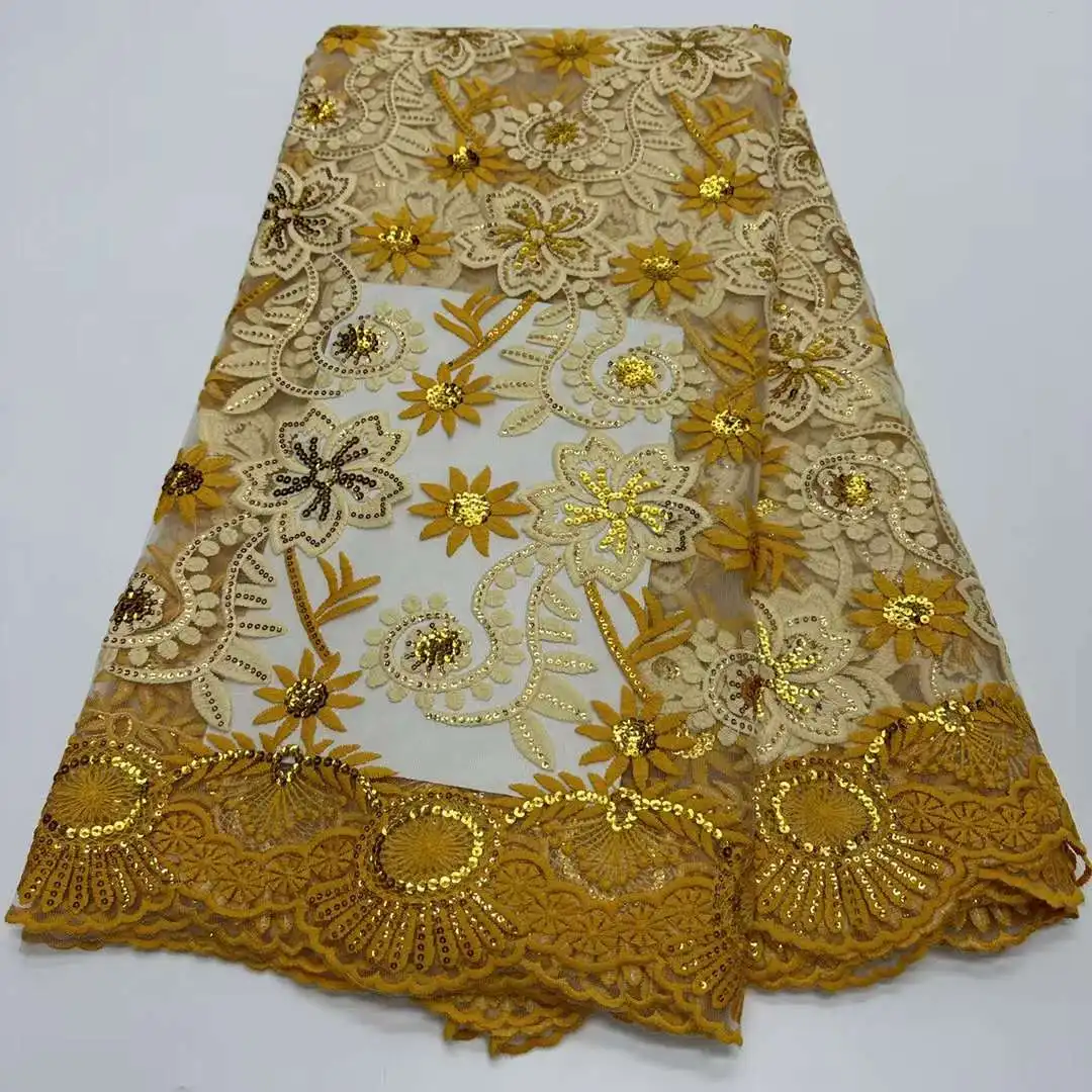 

Nigerian Luxury Sequins Net Lace Fabric 2024 High Quality African Tulle Lace Fabric French For Women Wedding Party Dress RFS1-2