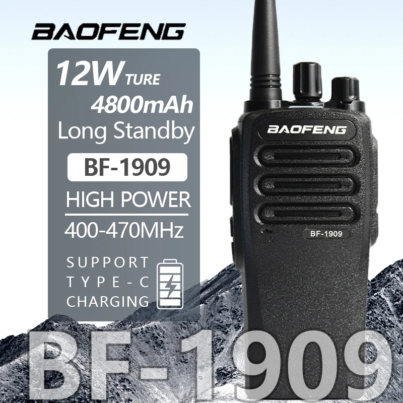 1/2PCS BaoFeng BF 1909 12W High Power Walkie Talkie Long Range UHF Two Way Radio Type C Charging Transmitter Upgrade UV 5R UV 82 2