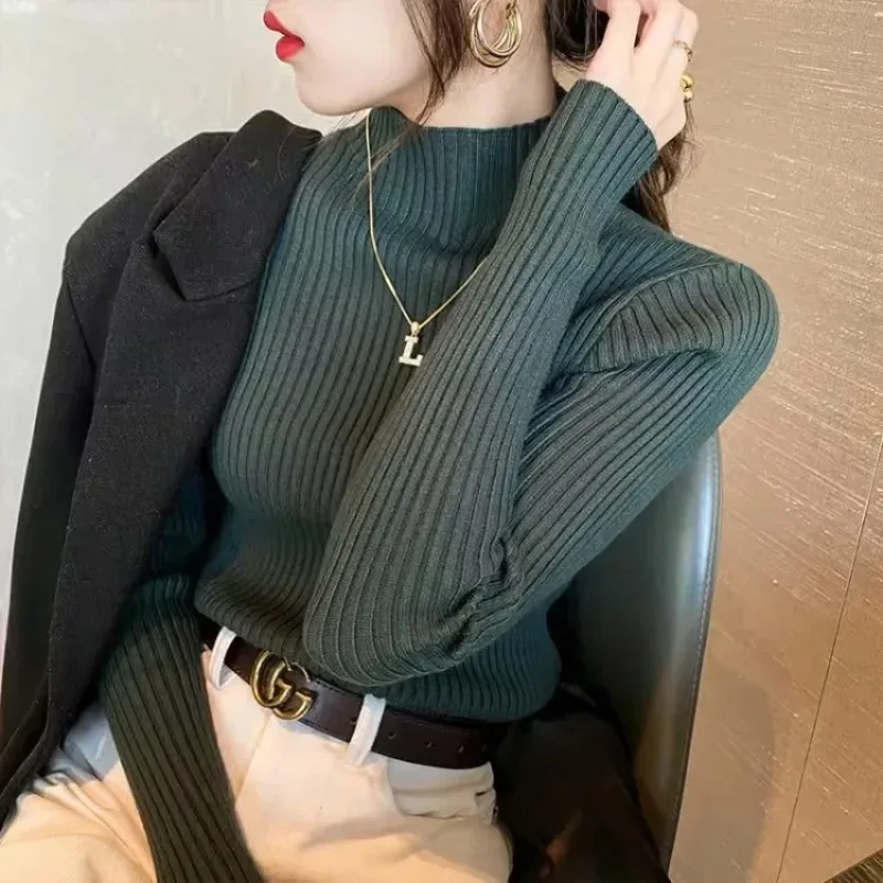 

Elegant Solid Basic Knitted Tops Women Turtlneck Sweater Long Sleeve Casual Slim Pullover Korean Fashion Simple Chic Clothes