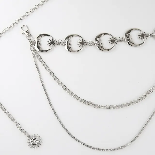 Moon Chain Belt ASYTTY Layered Waist Chains, Silver Coin Pendant