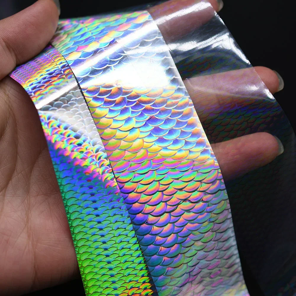4X50CM Holographische Fisch Skala Transfer Folie Nail art DIY Laser Silber Aufkleber Heißer Stanzen Folie für Angeln locken