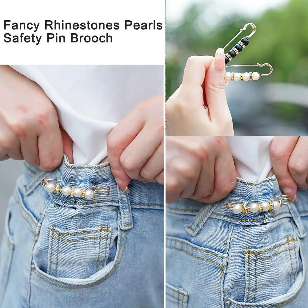 

Fancy Rhinestones Pearls Safety Pin Brooch Anti Exposed Waistband Waist Women Clap Pin Rhinestone Decoration Tighting Vinta A4O9