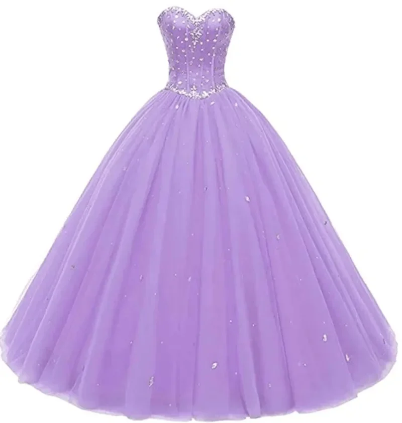 

Elegant Princess Birthday Mesh Ball Gown Strapless Beading Formal Evening Dresses Elegant Solid Bandage Celebration Party Dress