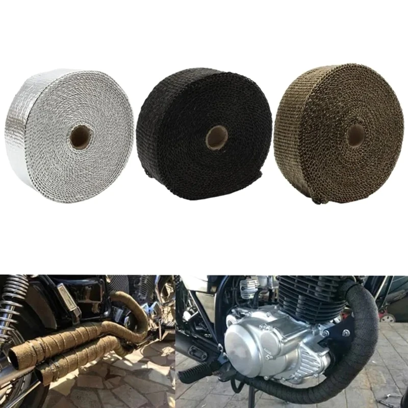 Exhaust Heat Wrap Roll for Motorcycle Fiberglass Heat Shields Tape Exhaust Thermal Tape Wrap Muffler Thermal