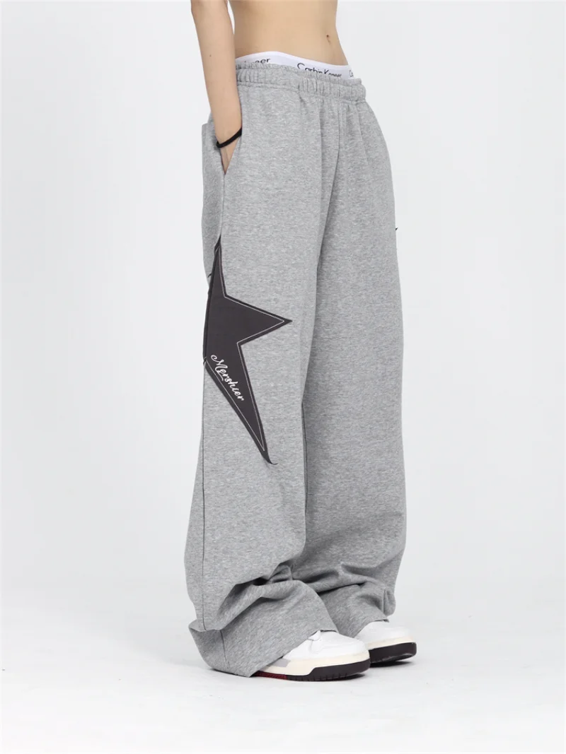 

2023 Summer Oversized Hip Hop Wide Joggers Y2K Streetwear Star Printing Sweatpants Women Retro Vintage Patchwork Sports Pants