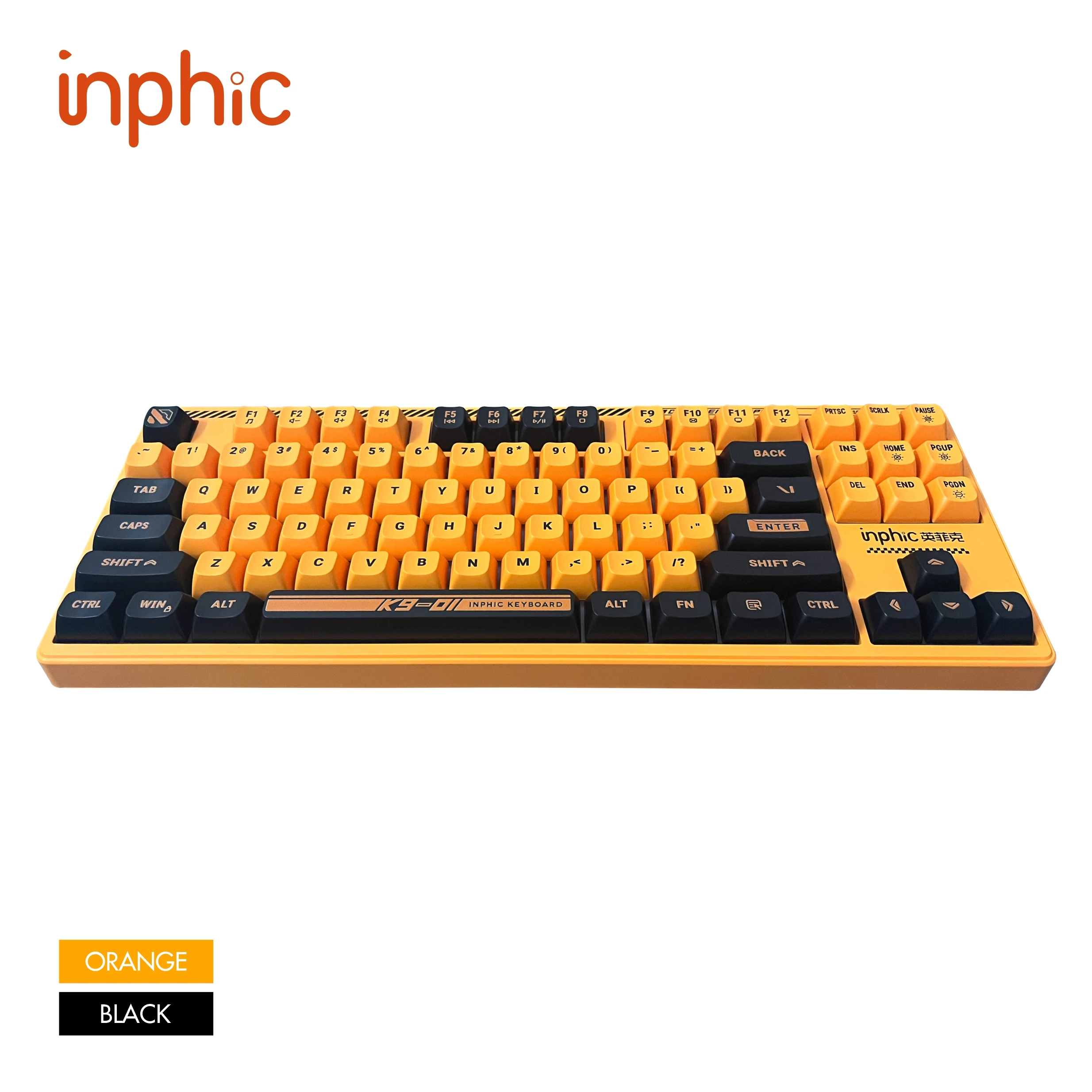 INPHIC 유선 키보드 87 키 음소거 무음 옐로우 블랙 게임, 사무실 타이핑, 빛나는 메카 노트북 게임용 키보드, K901