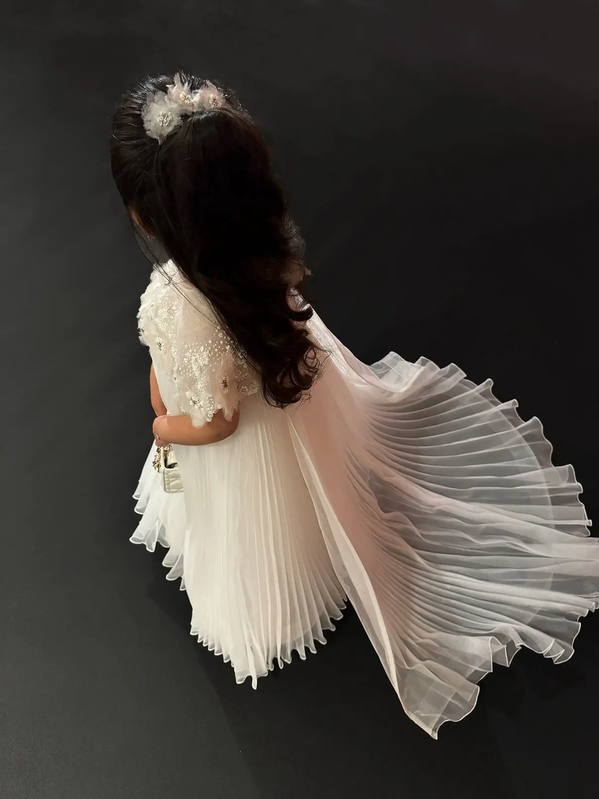 BABYONLINE Communion Gown Girl Cape Sleeve Crystal Pearl Stones Full Satin Floor-length Skirt Ball Gown Ceremony
