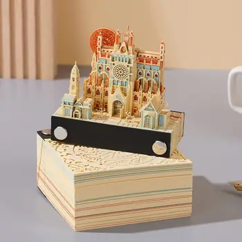 Omoshiroi Block 3D Notepad Memo Pad Fantasy Castle Forest Steam Tower Stereo Art Paper Carved Craft Sticky Notes Desktop Decora