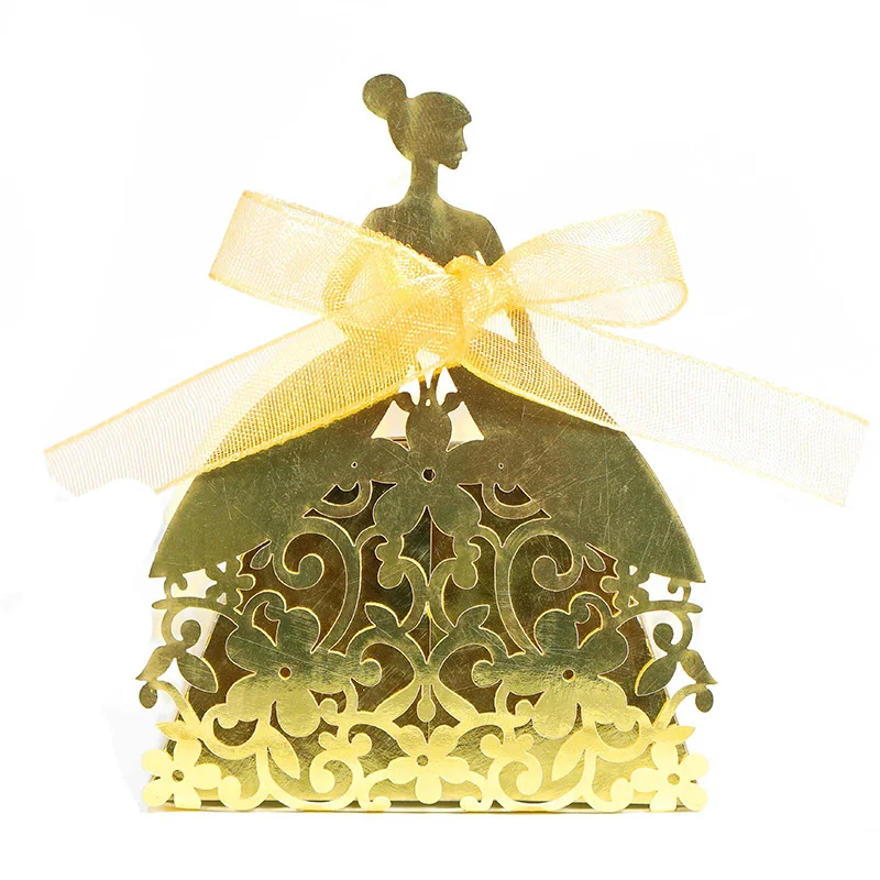 Laser Cut Pearl Paper Gift Boxes with Ribbon – Elegant Candy Chocolate Packaging for We... - SKU GBR17058 - UGI Packaging