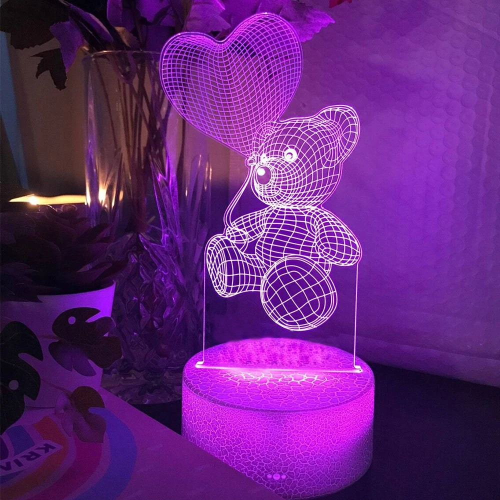 

Teddy Bear 7 / 16 Colored Night Light 3D LED Lamp For Children's Room Decor Christmas Birthday Gift