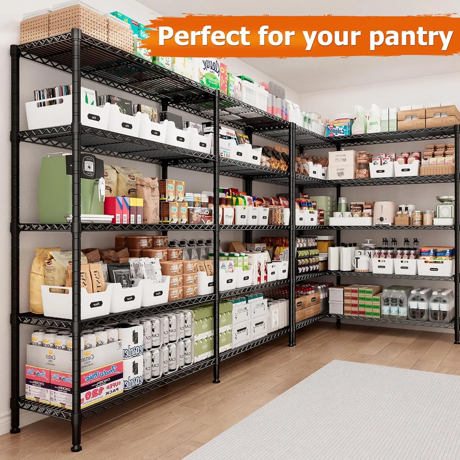 69" W Storage Shelves 1600LBS Wire Shelving Unit 5 Tier Metal Shelving for Storage Rack Shelves for Storage Heavy Duty Garage 5
