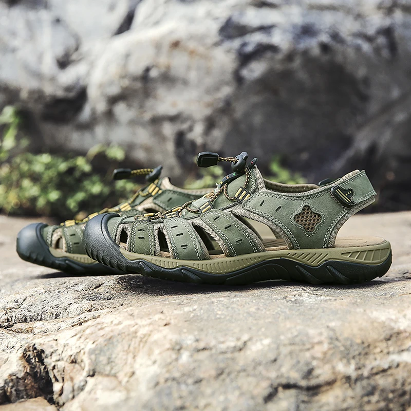 

2023 New Outdoor Beach Slippers Men's Sandals Leather Leather Leather Men's Summer Shoes Casual Leather Sandals