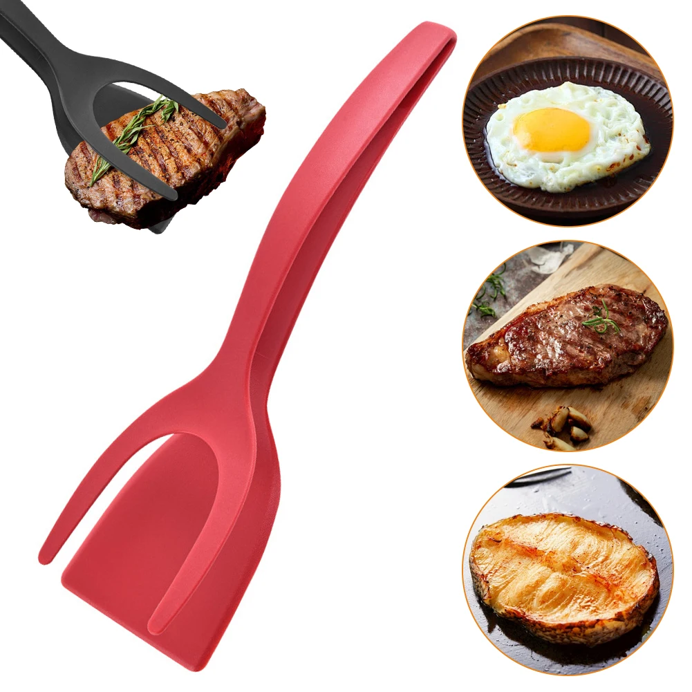 2 In 1 Flip Spatula Tongs Non Stick Steak Clips Spatula Multifunctional Pancake Clamp for Home Kitchen Cooking