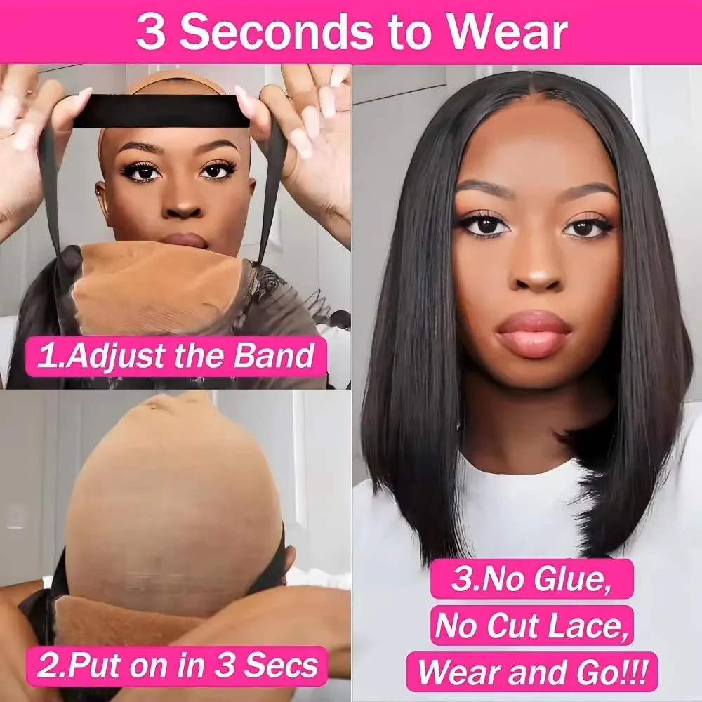 Bon Prix Perruque Lisse Cheveux Humain Perruque Raw Hair Sans Colle Perruque BOB Courte  Perruque Afro Naturelle Humain Perruque 13×6 Transparent Lace Perruque Naturelle Femme Perruque Livraison 3 Jours France