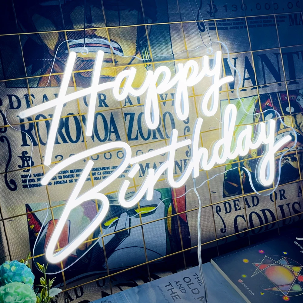 LED Happy Birthday Sign Neon Lamp Party Gathering Glow Happy Birthday Sign For Backdrop Room Decoration Atmosphere Light Up Sign