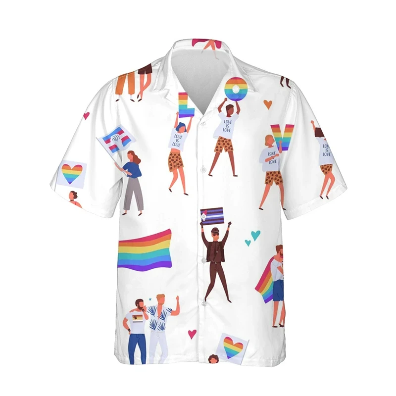 thumbnail image 1 of Camisetas con estampado 3D de arcoíris LGBT para hombres y mujeres, camisetas de manga corta con personalidad, camisetas casuales de verano con botones para hombres, 1 of 5