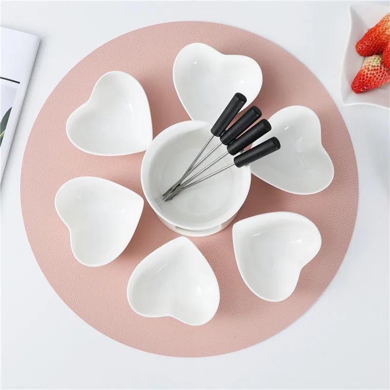 Ceramic chocolate fondue set heart shape Heart Shaped Chocolate Fondue Set, round shape fondue, Perfect Gift for Valentines Day