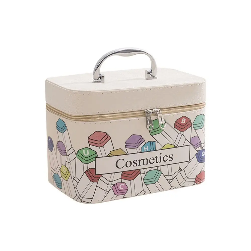 Large-Capacity Makeup Bag With Mirror Multi-Functional Space Saving Cosmetics Storage Box Handle Portable