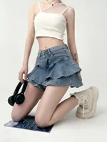 Spice Girls Denim Skirt Anti-Slip Double Denim Skirt Women's Stretch High-Waisted Slimming A-Line Cake Skirt - Image 6