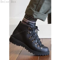 Black Cross Tied Ankle Men Boots Anti-slip Matte Leather Round Toe Lace-up Flat with Classic Men Shoes 2023 Zapatillas Mujer 1