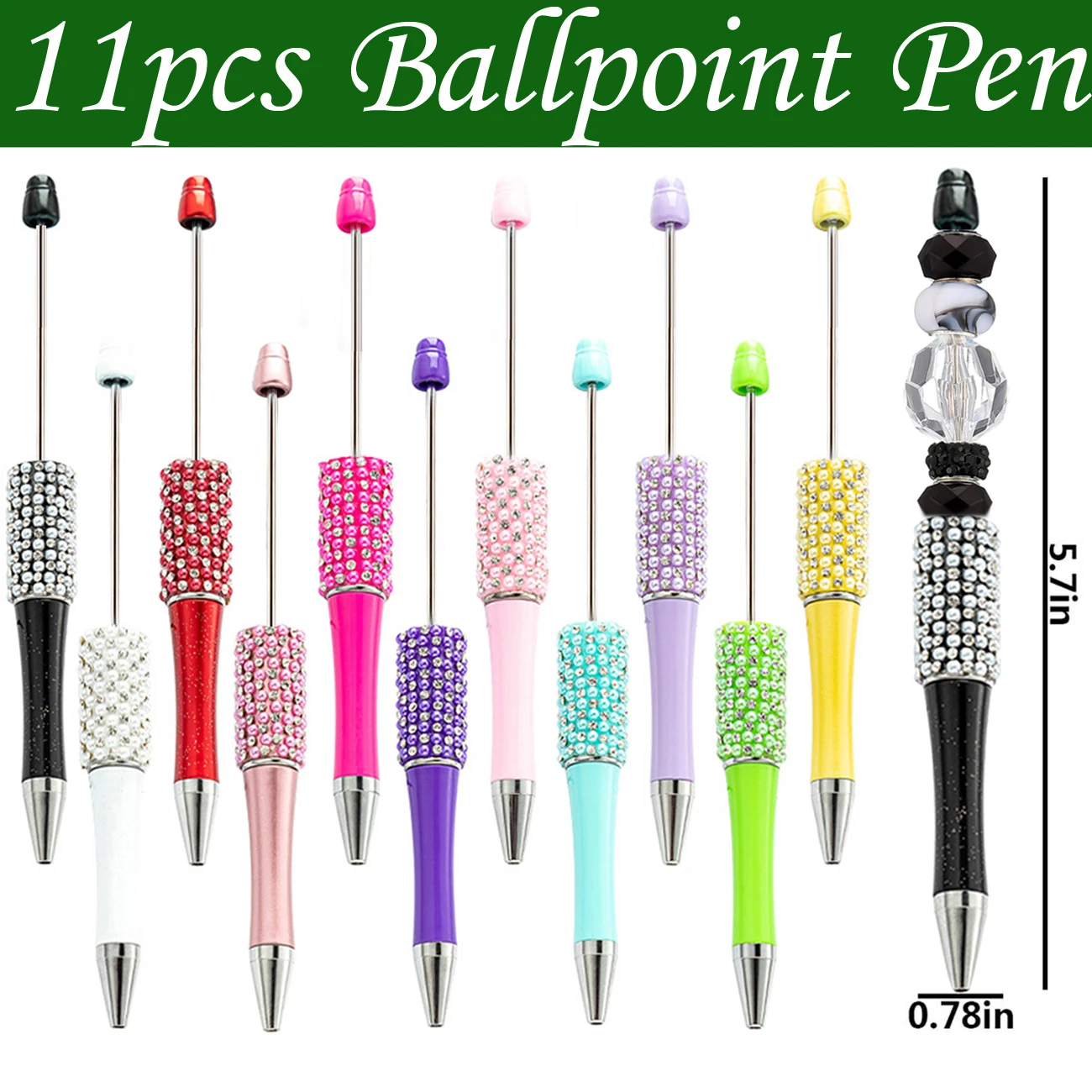 

11pcs DIY Diamond Bead Ballpoint Pen Handmade Sticking Beaded Pens Creative Colorful Rhinestone Pens School Office Supplies