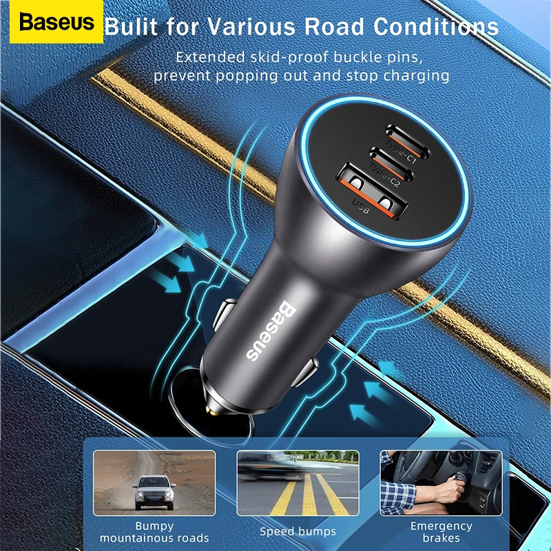 Baseus 65W Car Charger USB Type C Quick Charge QC PD Fast