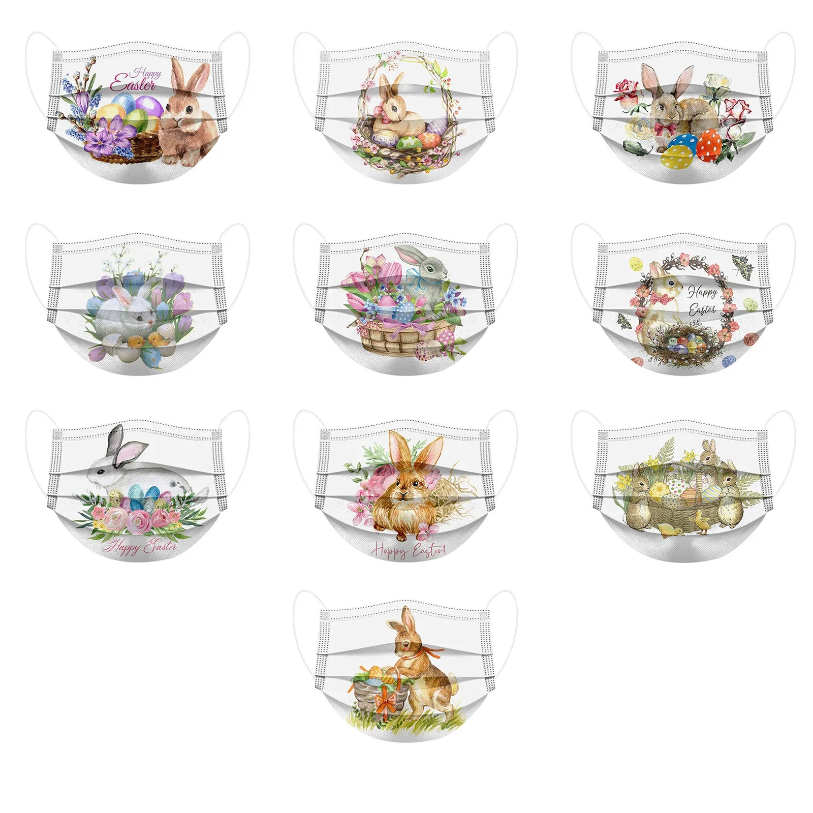10PC Adult Man Women Happy Easter Disposable Face masque 3Ply Ear Loop маски mascarilla Protective Breathable Mask masque 3