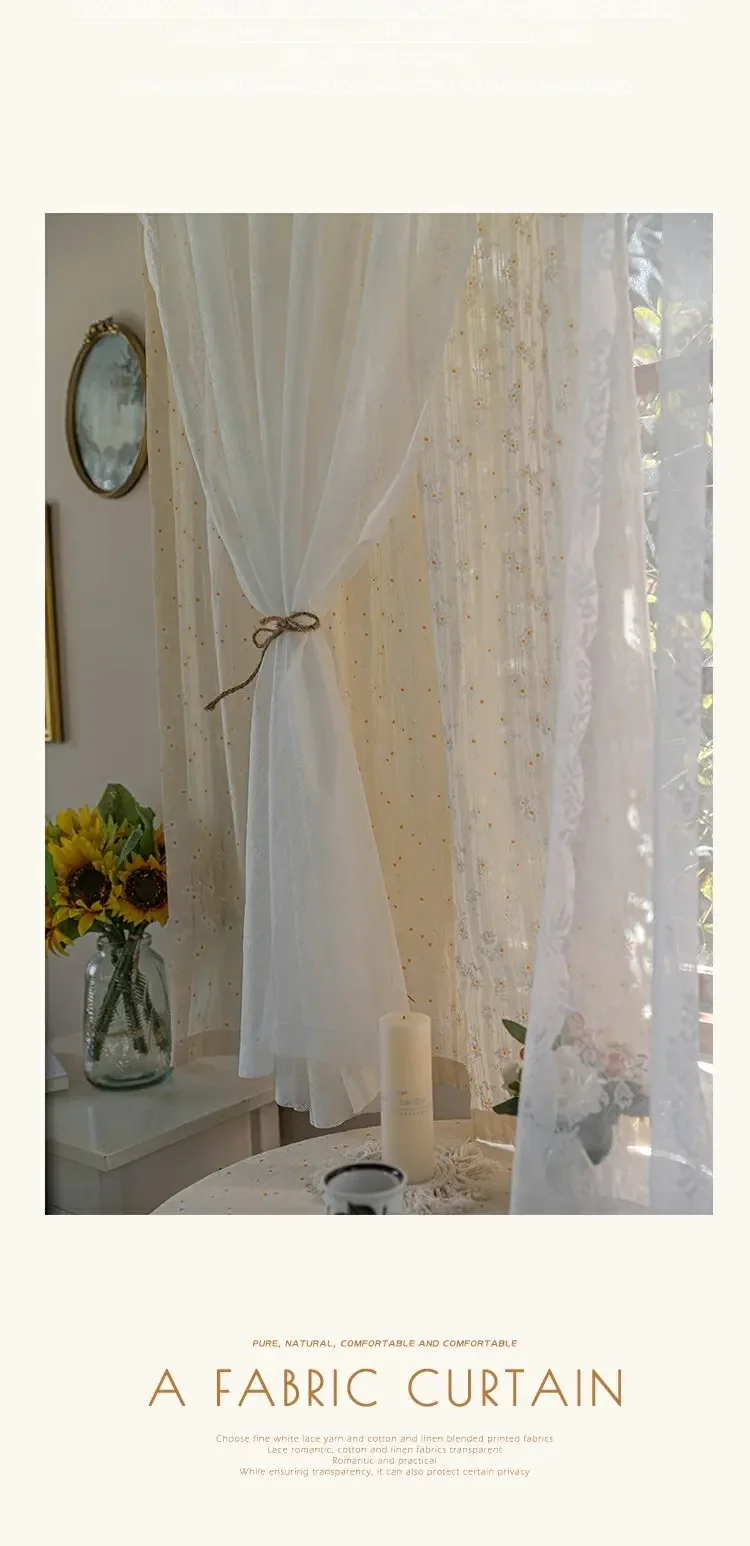 OQ5M Wholesale Double Layer French Vintage Curtains American Rustic White Lace Gauze Curtains Princess Wind Balcony Floating 6