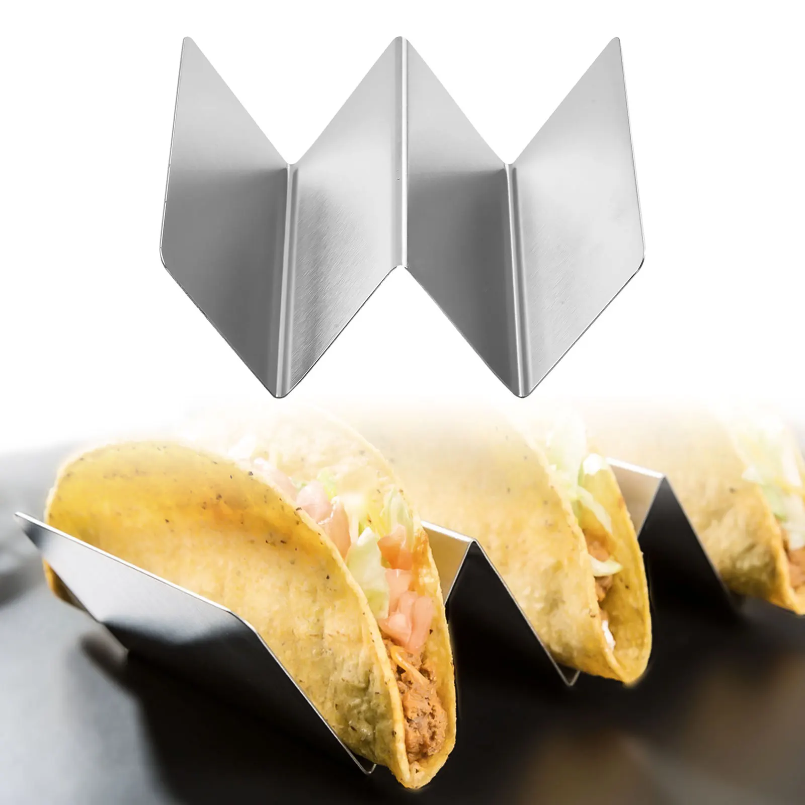1pcs Stainless Steel W-Shaped Mexican Pizza Holder Stand Pancake Rack Tray Taco Plates Display Stand Kitchen Tools For Oven