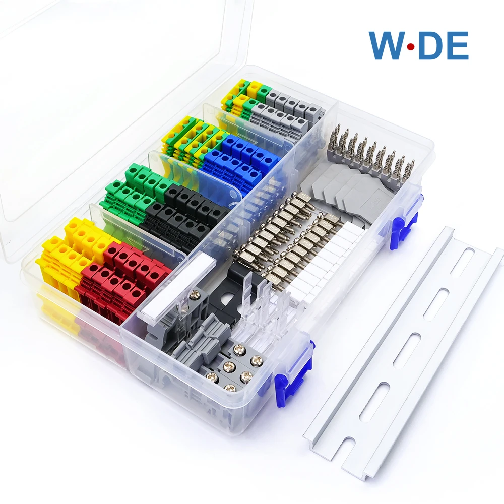 Combinado Din Rail Kit Bloco Terminal Parafuso de Fixação Tampa Parar Inserção Jumper Ponte Marcador Faixa Conjunto de Montagem Uk2.5b 12awg
