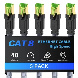 Premium High - Speed Cat8 Ethernet Cable - 40Gbps Network LAN Patch Cord for Seamless Internet Connectivity (CAT8 - 5PACK)